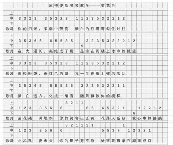 《原神》菊花台琴谱图片分享