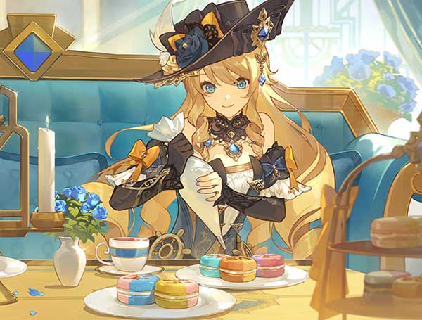 原神娜维娅同人美图立绘，金色长卷发美女