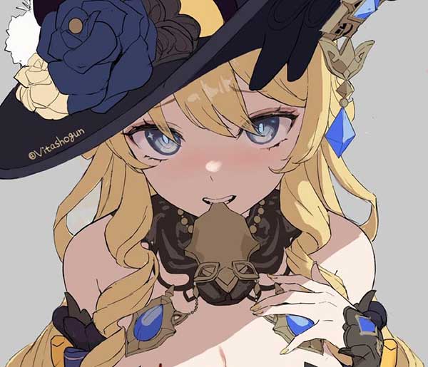 原神娜维娅同人美图立绘，金色长卷发美女